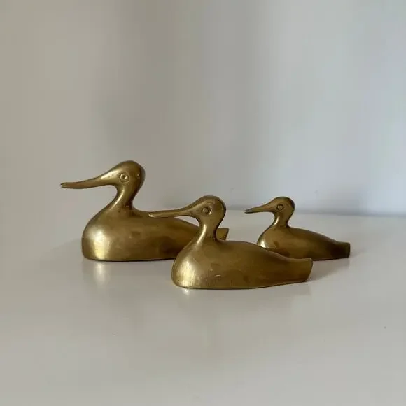 Set of 3 Solid Brass Sitting Ducks Vintage MCM - Picture 6 of 7